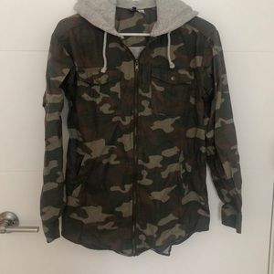 Camo Zip Up Shirt with Hood